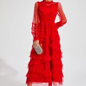 Elegant Red Long Sleeve Dress